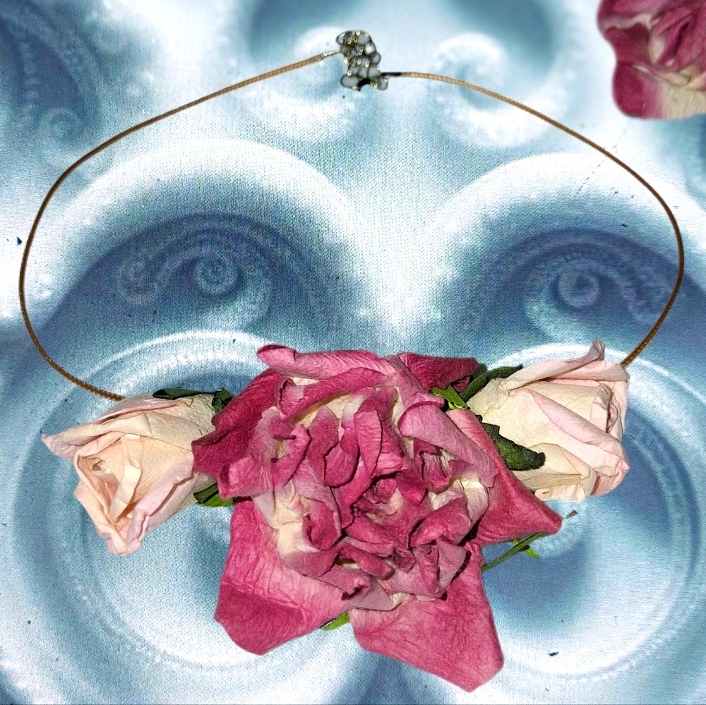 Hand Crafted Pink Rose Floral Necklace with Blush Accents